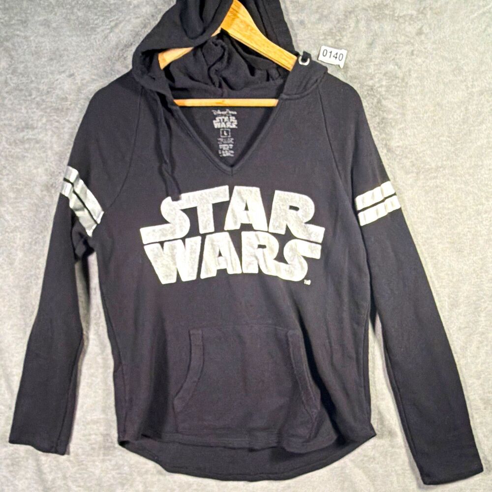Disney Parks Star Wars Black Hooded Long Sleeve Shirt, Size L